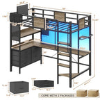 Dnxao Twin Loft Bed with Desk and 5 Storage Drawers,Loft Bed Twin Size with LED Lights and Charging Station, Metal Bunk Bed Frame with Ladder, Clothes Rail,Noise Free,Oak Gray - color: Oak Gray, size: Twin loft bed with 5 drawer