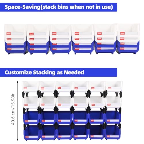 Plastic Storage Bins 24 Packs, Space-Saving Stackable Parts Bins for Garage,Tools, Small Parts Organization Bin-5x4x3 Inch (Blue & White) - color: Blue & White 24pack, size: 5x4x3 inch