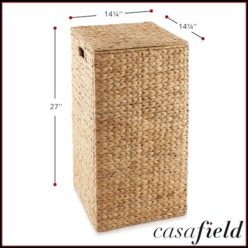 Casafield Laundry Hamper with Lid and Removable Liner Bag - Natural, Woven Water Hyacinth Square Laundry Basket Sorter for Clothes and Towels - color: Natural