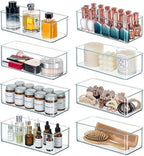 Qilinba 8 PACK Drawer Organizer Bins Bathroom Deep Drawer Silverware Organizers Clear Stackable Storage Bins for Vanity, Pantry, Office, Cabinet, Kitchen Counter Organization and Storage