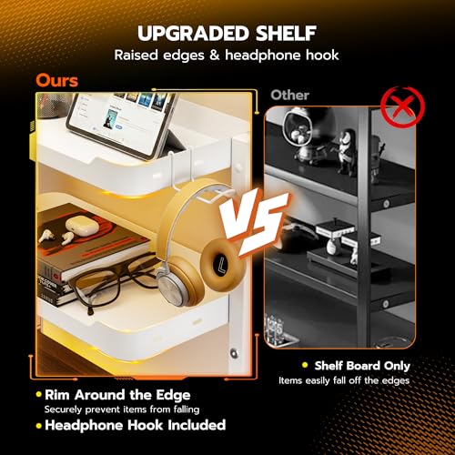 ARES WING 2-Tier Clamp On Desk Shelf, 16 inch Adjustable Above or Under Desk Storage Shelves Holds 66 lbs, Heavy Duty Desktop Organizer with Headphone Holder for Working and Gaming Accessories, White - color: White, size: Dual Shelf