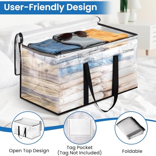 RoomHacks Clear Heavy Duty Extra Large Storage Bags, Reinforced Handles and Double Zippers, Packing Bags Alternative to Moving Boxes (6 Pack) - size: 100L- 6Packs