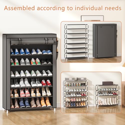 Laiensia 7-Tier Vertical Shoe Rack Organizer, Space Saving Shoe Storage Organizer, Non-Woven Cover Shoe Shelf Holds 28-35Pairs for Bedroom, Hallway, Closet Entryway, Black - color: Black, size: 7-tier