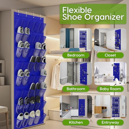 Unjumbly Over the Door Shoe Organizer with 40 Large Breathable Mesh Pockets, Space Saving Shoe Holder, Hanging Shoe Rack for Entryway Bedroom Closet Storage (Navy Blue, 40 Pockets) - color: Navy Blue, size: 40 Pockets