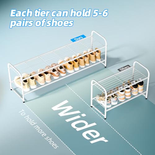 Shoe Rack for Closet, 2 Tier 44 Inch Extra Wide Shoe Storage Organizer for Shelves, Heavy Duty Metal, Easy Assembly, White - color: White, size: 2 Tier