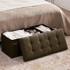 HAUSFRAU 31.5 Inches Ottoman with Storage Bench, Folding Ottoman Bench Small Foot Rest Stool, Bedroom Bench with Flipping Lid, Linen Espresso - color: Espresso, size: 13"D x 31.5"W x 13"H