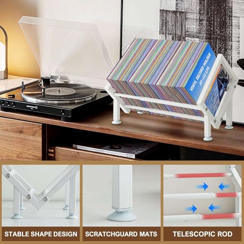 ENCIMART Tabletop Bookshelf Organizer, Adjustable Desk Shelf for Top of Desk in Living Room, Home, Office, Stainless Steel Tilting Bookcase Desktop Storage Book Rack for Magazine/CDs/Books Display - color: White-1