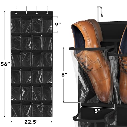 Simple Houseware 24 Pockets Large Clear Pockets Over The Door Hanging Shoe Organizer, Black (56" x 22.5") - color: Black, size: Extra Large Pockets