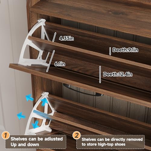 Maupvit Large Shoe Storage Cabinet with 6 Flip Drawers, Freestanding Shoe Organizer with Metal Handles for Entryway, Narrow Shoe Rack Cabinet, Dark Walnut - color: Dark Walnut, style: 6-Drawers