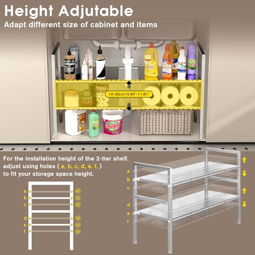Expandable Under Sink Organizer and Storage, 2-Tier Height Adjustable Under Cabinet Organizer Shelf with 8 Removable Panels for Bathroom Kitchen Multi-Purpose Storage (8 Panels)