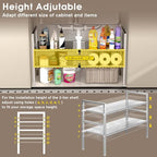 Expandable Under Sink Organizer and Storage, 2-Tier Height Adjustable Under Cabinet Organizer Shelf with 8 Removable Panels for Bathroom Kitchen Multi-Purpose Storage (8 Panels)