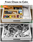 12-Piece Bamboo Desk Drawer Organizer Set – Adjustable Storage Boxes with 24 Compartments, Non-Slip, Modular Design for Office, Jewelry, Vanity, and Kitchen Utensil Drawer Storage - size: 24 Compartments