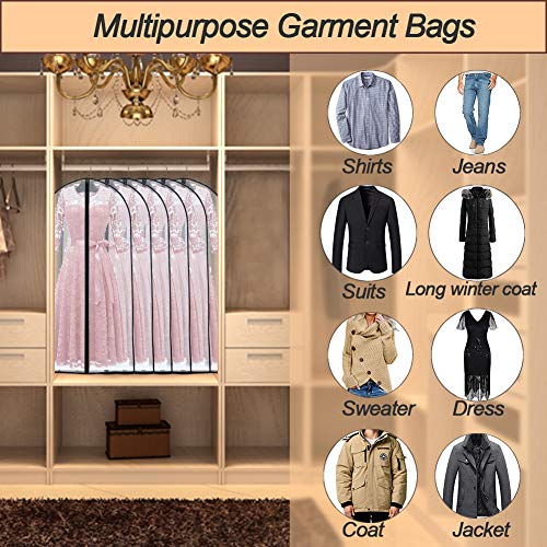 Garment Bags for Hanging Clothes 24'' x 40'' (Set of 6) suit bags for closet storage Covers for Closet with Study Full Zipper for Jacket Storage Clothes and Travel - color: Black-Translucent, size: 24''X40''-6P