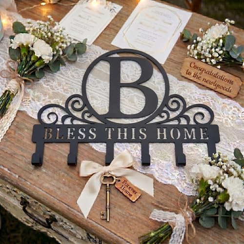 Metal Letter B Key Holder for Wall, Decorative Metal Key Holder Wall Mount, Key Hooks Coat Rack Monogram Wall Decor, Perfect for Bathroom, Living Room, Kitchen, Anniversary Housewarming Gift - style: B