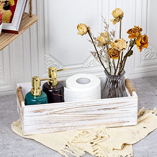 TIMRIS Rustic Wooden Toilet Paper Holder, Farmhouse Bathroom Decor, Toilet Tank Basket, Decorative Storage Container (Whitewash) - color: Whitewash