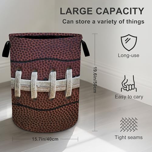 Football Laundry Basket Storage Bin Foldable Laundry Hamper Clothes Storage Bucket Organizer 19.6x15.7 Inch For Laundry Room/Bedroom/Bathroom - color: Football