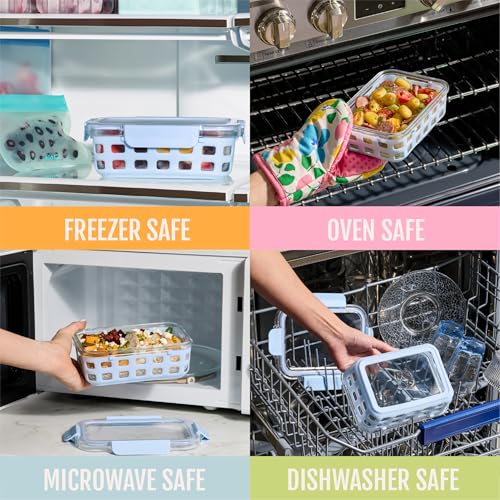 Ello Duraglass 3.4 Cup Meal Prep Sets 10Pc, 5 Pack Set- Glass Food Storage Container with Silicone Sleeve and Airtight BPA-Free Plastic Lids, Dishwasher, Microwave, and Freezer Safe, Meadow - color: Meadow, size: 3.4 Cup