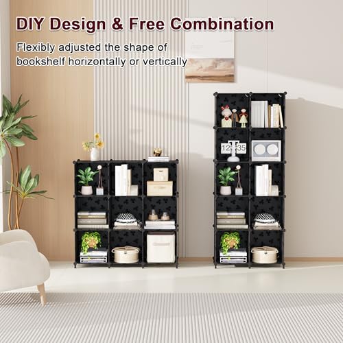 UNKU Cube Storage Organizer, 10 Cube Closet Organizer Storage Shelves, DIY Stackable Bookcase, Clothes Organizer Shelf for Closet, Bedroom, Living Room, Cabinet, Home, Office, Black - color: Black, size: 10cube