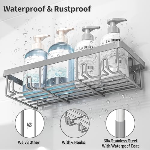 Liuoud 5 Pack Shower Caddy Organizer Rack Shelf for Inside Shower, Self Adhesive Bathroom Wall Storage Basket Rustproof Stainless Steel Large Capacity Shampoo Holder, Grey - color: Grey