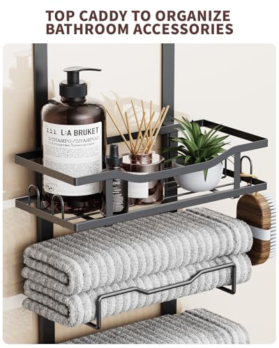 Aetyord Hanging Towel Racks for Bathroom No Drill - Over The Door 8-Tier Bath Towel Storage Organizer for Small Bathrooms - Back Door Large Tiered Towel Holder Hanger for Rolled Towels RV Camper BLACK - color: Black, size: 8 Tier