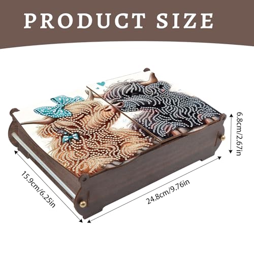 antor DIY Diamond Painting Wooden Storage Box, Yak Couple Special Shaped Rhinestone Diamond Art Flip Cover Box, Handmade Decorative Desktop Art Storage Gift for Adults - color: Yak Couple