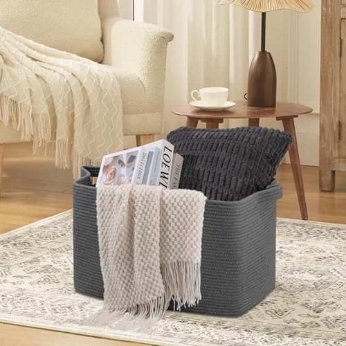 OIASKET 95L Large Blanket Basket, Blanket Storage Living Room, Rectangle Woven Baskets for Storage Toys, Towels, Dirty Clothes Organizer Bins (Dark Grey) (Pack of 2) - color: Dark Grey, size: 24"x16.9"x14.2" (Pack of 2)
