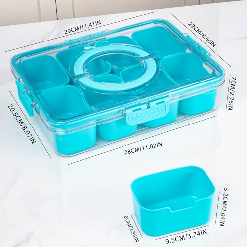WACOI Divided Snack Serving Tray with Lid and Handle Travel Snackle Charcuterie Container Portable Storage Organizer for Candy, Fruits, Nuts, Snacks, Party, Picnic (1pack, Lake blue) - color: Lake blue
