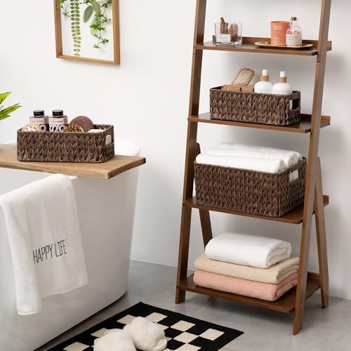 GRANNY SAYS Storage Baskets for Shelves, Waterproof Basket Set for Organizing, Toilet Wicker Basket Tank Topper, Wicker Baskets with Handles, Dark Brown, 3-Pack - color: Brown, size: 14½"L x 10¼"W x 7"H + 2x 13"L x 6"W x 4½"H