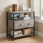 Edbuosy 27 Inch Wide Night Stand with Charging Station, Wood Nightstand with Open Shelf, Large Drawer Bedside Table for Living Room/Bedroom/Office (Rustic Gray) - color: Rustic Gray, size: 1 Drawer