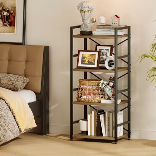 Bookshelf, Kid's Bookshelf, 4 Tier Small Bookcase, Metal Small Bookcase, Book Shelf Organization and Storage for Living Room, Bedroom, and Home Office (Light Coffee) - color: Light Coffee, size: 4 Tier