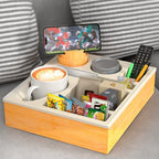 Couch Cup Holder Tray - Couch Organizer Caddy, Silicone Beach Caddy with Cup Holder, Sofa and Bed Drink Holder and Couch Tray Table for Snacks Beverage Remote (Beige) - color: Beige