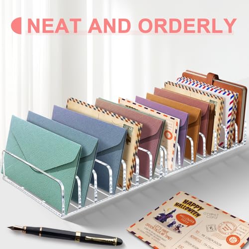 Vowcarol 2 Packs Acrylic Mail Organizer 7 Slots Cash Tray for Desk - 7 Slots File Organizer Clear Desktop Bill Divider Holder, Envelope Holder, Transparent Countertop Mail Holder