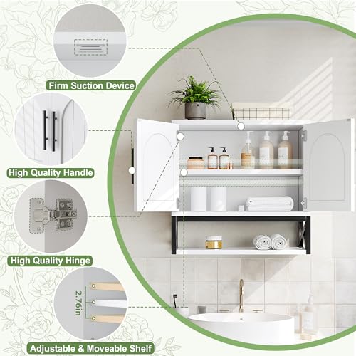 DreamDashio Bathroom Cabinet Wall Mounted with Doors, Adjustable Shelves and Open Shelf, Medicine Cabinet Over The Toilet, Wall Cabinet, Storage Cabinet for Bathroom, Laundry Room, Toilet, White - size: 23.6"H x 23.6"W x 9.8"D