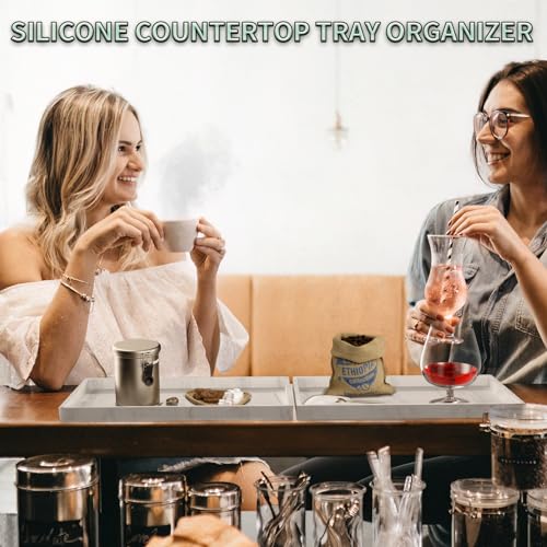 BBK Bathroom Vanity Tray 11.8 in- 2 Pack(Large) Silicone Bathroom Tray for Counter, Perfume Key Trinket Ring Tray, Decor Soap Dispenser Countertop Tray for Kitchen Sink Organization(Faux Marble Look) - color: -Marble Gray (2-pack Large)