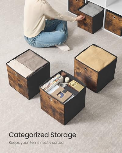SONGMICS Storage Cubes, Set of 8 Storage Bins, Foldable Fabric Storage Boxes, 13 x 13 x 13 Inches, Fit Cube Storage Unit, for Clothes, Bedroom, Living Room, Rustic Brown and Ink Black URFB833B01 - color: Rustic Brown, size: 8 Pack (13"L x 13"W x 13"H)