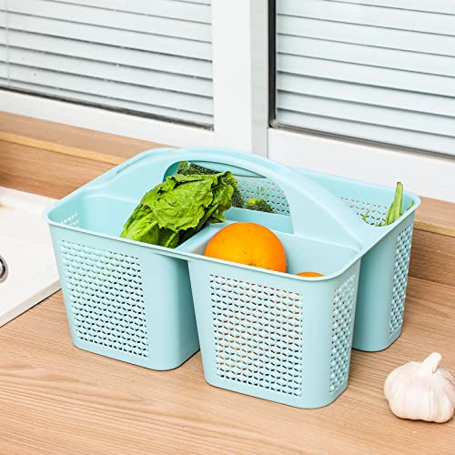 UUJOLY Plastic Portable Shower Caddy, Cleaning Shower Basket with Handle Compartments Storage Organizer for Bathroom Kitchen College Dorm Sink, Blue - color: Blue