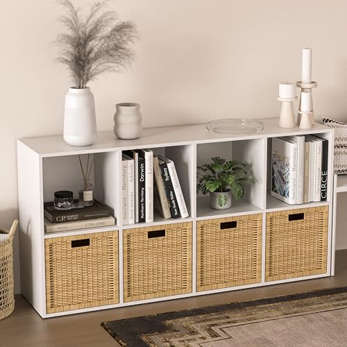Wooden 8 Cube Storage Organizer with Closed Back Panel,White Cube Shelf Cubby Storage Organizer with Compartments for Living,Bookshelf, Easy to Install (White, 8 Cube-13in) - color: White, size: 8 Cube-13in