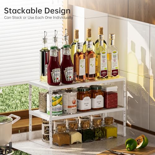 Cabinet Shelf,Expandable Adjustable Stackable Kitchen Organizer,for cabinets, Kitchens, countertops, bathrooms Shelf Organizer(1Pack/White,Large) - color: White, size: 1 PACK/WHITE/LARGE