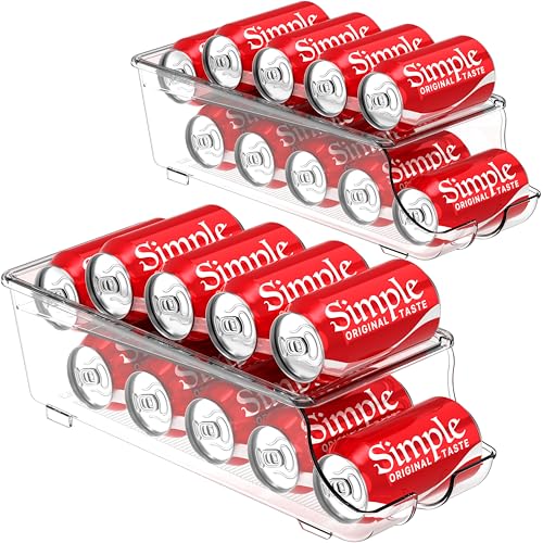 Simple Houseware 2-Pack Auto-Rolling Beverage Can Organizer for Fridge, Clear Front-Loading Soda Dispenser with Smooth Glide Design, Space-Saving Refrigerator Storage Bins - size: 2 Pack
