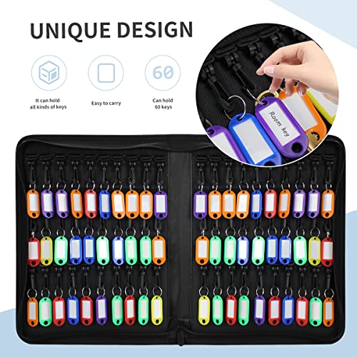 Fireproof and Waterproof Portable Zippered Key Case,60 Key Hooks Key Organizer with Key Tags,Portable Manager Zipper Key Binder for Hotel Executives,Real Estate Sales,Car Service - size: 60 Keys
