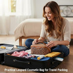 BOYATU Travel Makeup Bag for Women: 3-in-1 Modular Leopard Print Cosmetic Bag Set for 3-15 Day Trips - Waterproof Vegan Leather Toiletry Bag - Perfect for Party/Festival/Night Out - Gift Box - Brown - color: 01-Brown