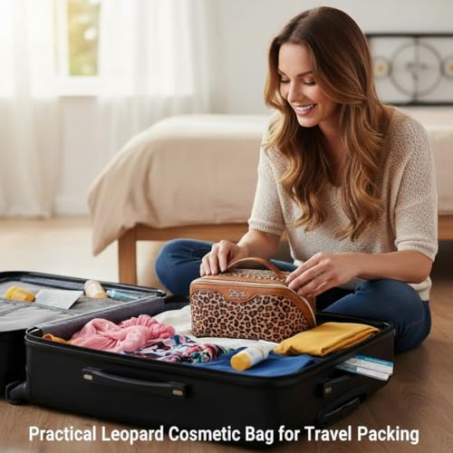 BOYATU Travel Makeup Bag for Women: 3-in-1 Modular Leopard Print Cosmetic Bag Set for 3-15 Day Trips - Waterproof Vegan Leather Toiletry Bag - Perfect for Party/Festival/Night Out - Gift Box - Brown - color: 01-Brown