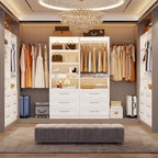 Closet System with 6 Drawers, Wood Closet Organizer System, Walk-in Closet or Small Closet System with Shelves, Modular Closet Systems with 3 Expandable Hanging Rods, 2 Sets, White (4FT) - size: 4FT