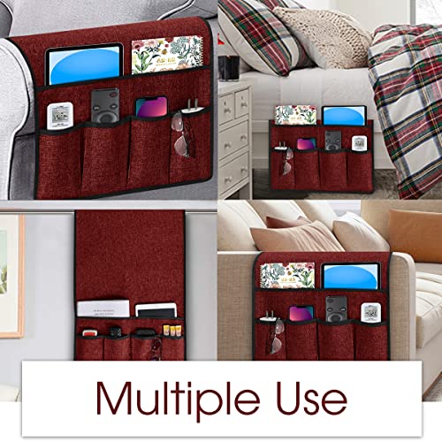 Joywell Remote Control Holder for Recliner Sofa Armrest Organizer Non Slip Armchair Caddy with 6 Pocket Storage for Magazine, Tablet, Phone, iPad, Burgundy - color: Burgundy, size: 19'' x 35''