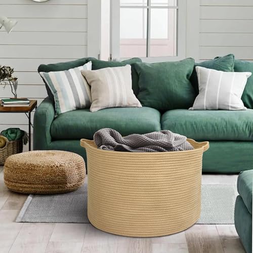 MEGASKET Extra Large Storage Basket, 22" X 22" X 14" Stuffed Animal Basket for Living Room Kids Room, Soft Cotton Rope Bin With Handle, Throw Blanket Storage, Stuffed Animal Toy Organizer Box - color: Jute, size: 22"x22"x14"