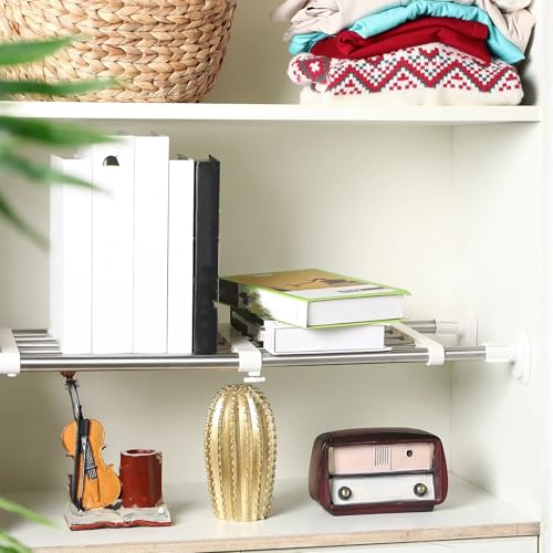 Geetery 4 Pcs Closet Tension Shelf Rod Metal Expandable Shelf Organizer Adjustable Closet Shelves Rack DIY Dividers Separators for Cabinet Storage Locker Clothes(16.54–23.62 Inch)