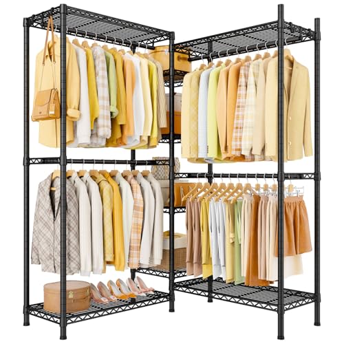 Ulif E4L L-shaped Clothes Rack for Corner, Heavy Duty Freestanding Garment Rack, Metal Clothing Organization Storage System with Shelves and Hangers, Max Load 962lbs, 42.7"W x 42.7"D x 79.3"H, Black - color: Black