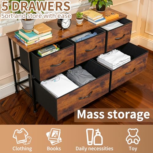 SHAWKEN Dresser for Bedroom with 5 Drawers,Fabric Dresser with One-Piece Steel Frame,Budget-Friendly Organizer for Closet, Hallway, Studio Apartment (Rustic Brown) - color: Rustic Brown