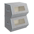 SONGMICS Stackable Storage Bins Set of 2, Storage Boxes with Lids and Front Windows, Non-Woven Fabric Closet Organizers with Magnetic Closures, Side Handles, Dove Gray URLB002W01 - color: Dove Gray