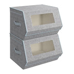 SONGMICS Stackable Storage Bins Set of 2, Storage Boxes with Lids and Front Windows, Non-Woven Fabric Closet Organizers with Magnetic Closures, Side Handles, Dove Gray URLB002W01 - color: Dove Gray